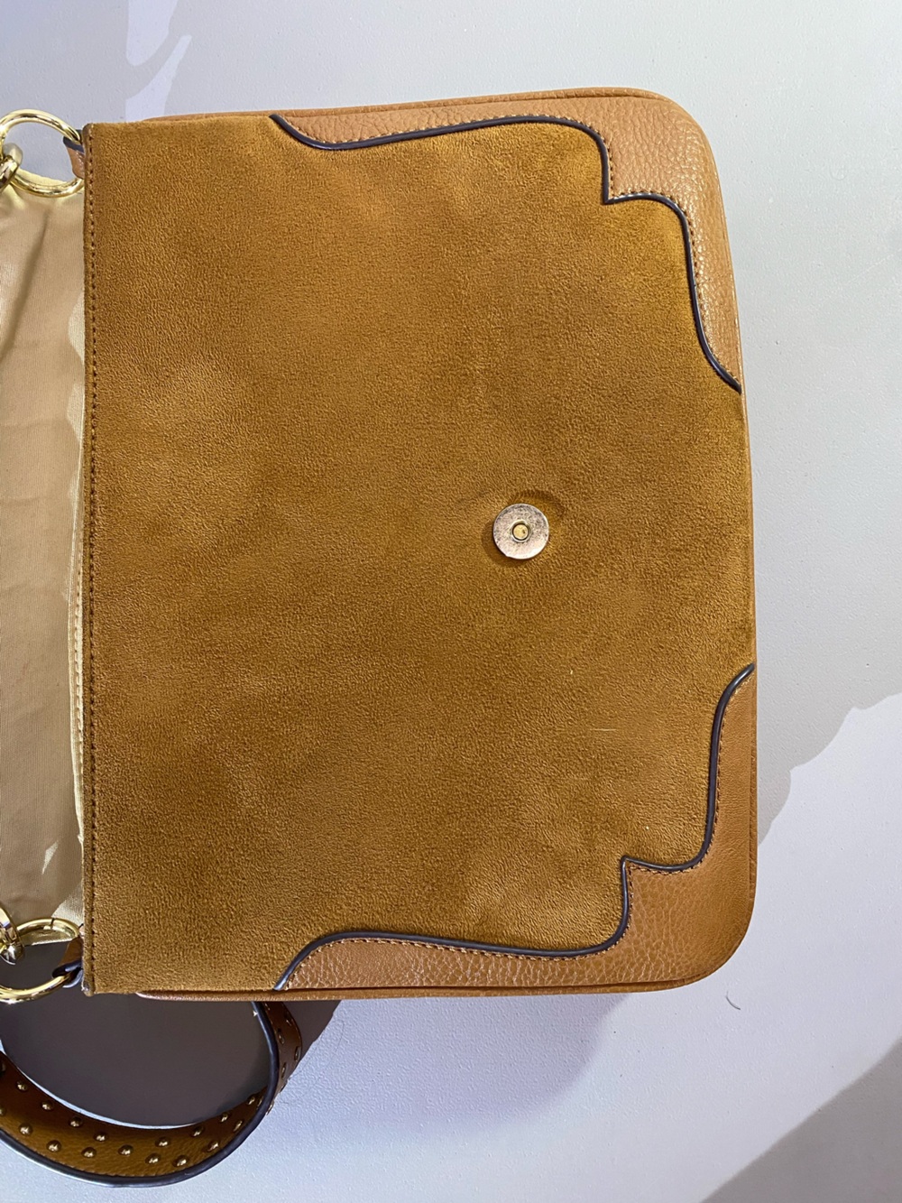 Aldo Tan Suede & Leather Shoulder Bag with Gold Ring Accent - Picture 12 of 16